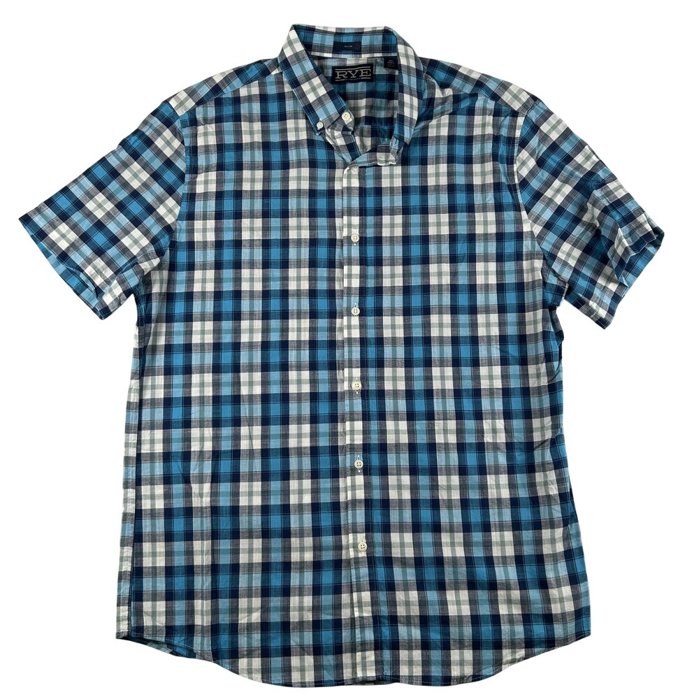 Rye By Hawker Rye Shirt Mens XLT Tall Blue Plaid Short Sleeve Button Up Casual